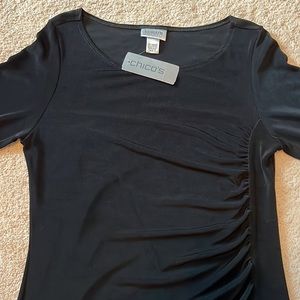 Women’s Chico’s Travelers Ruched Serenade Black Top LS NWT